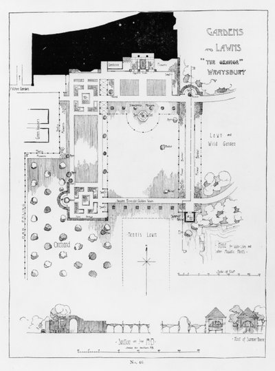 Garten und Rasenflächen, The Grange, Wraysbury, aus Thomas Mawsons Die Kunst und das Handwerk der Gartengestaltung, veröffentlicht 1900 von Thomas Hayton Mawson